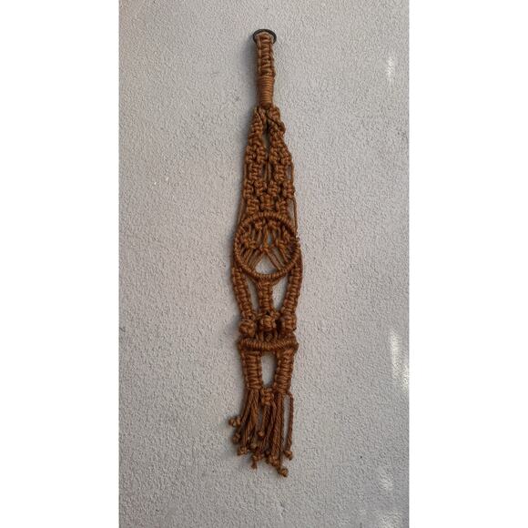 Vintage 1970s Macrame Wall Hanging Boho Brown Braided Fiber Art 34” - Picture 2 of 16
